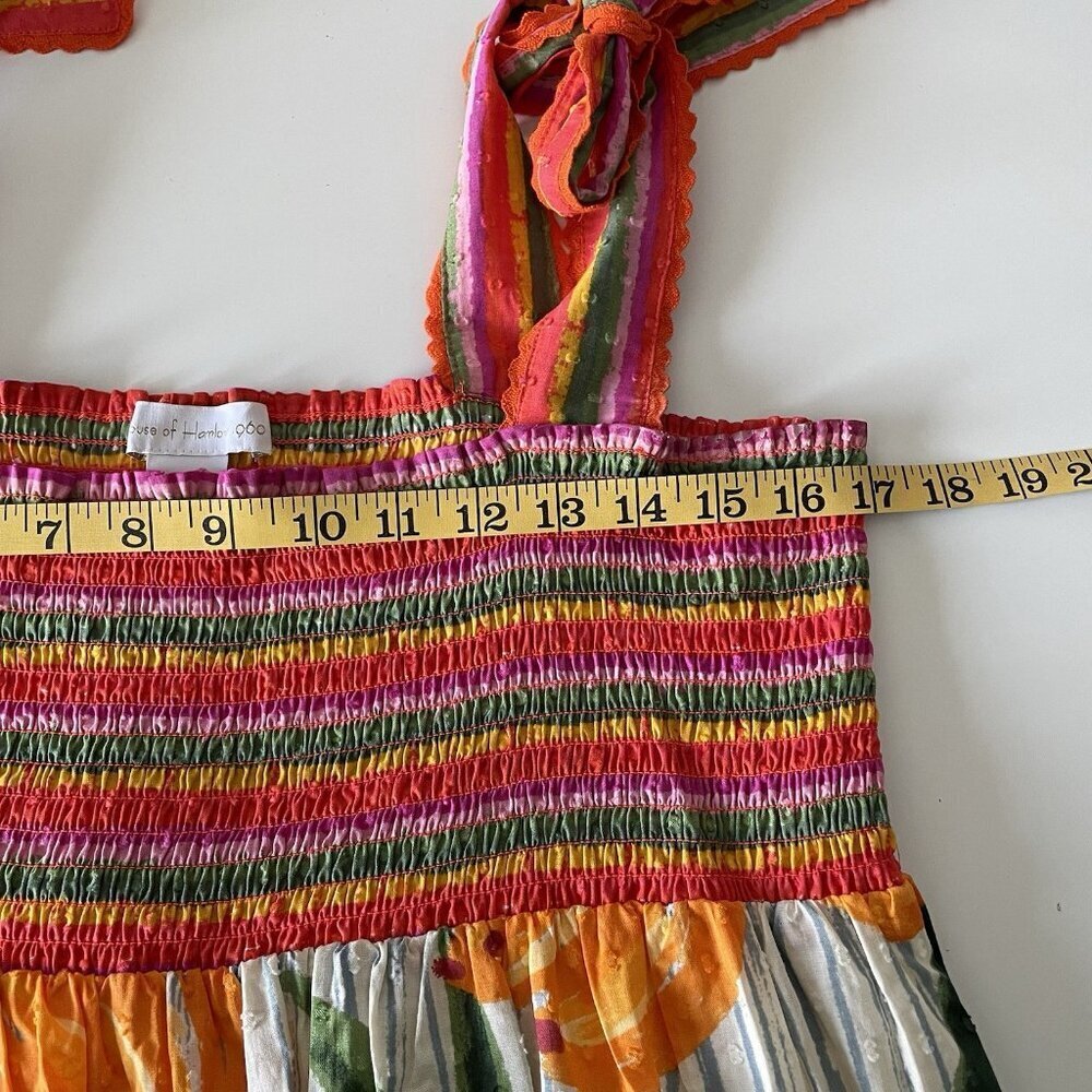 House Of Harlow 1960 Revolve Tropical Fruit Colorful Smocked Tiered Maxi Dress L - Picture 5 of 13